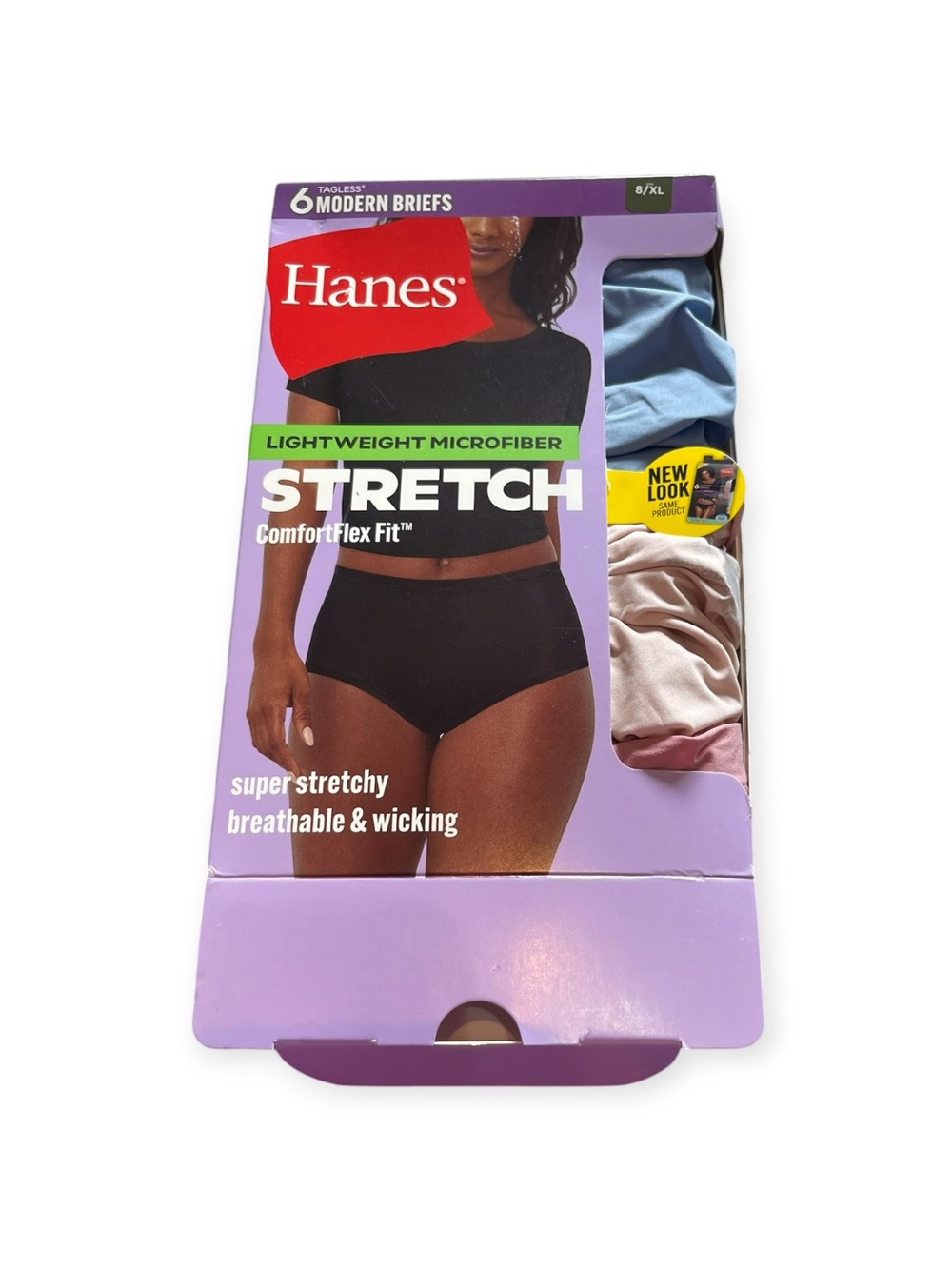 Hanes Women’s 6 Tagless Modern Briefs Lightweight Microfiber Stretch Size 8/XL